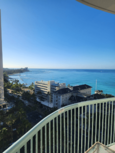 View from hotel balcony of the ocean