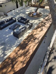 Outdoor seating with couches, viewed from above